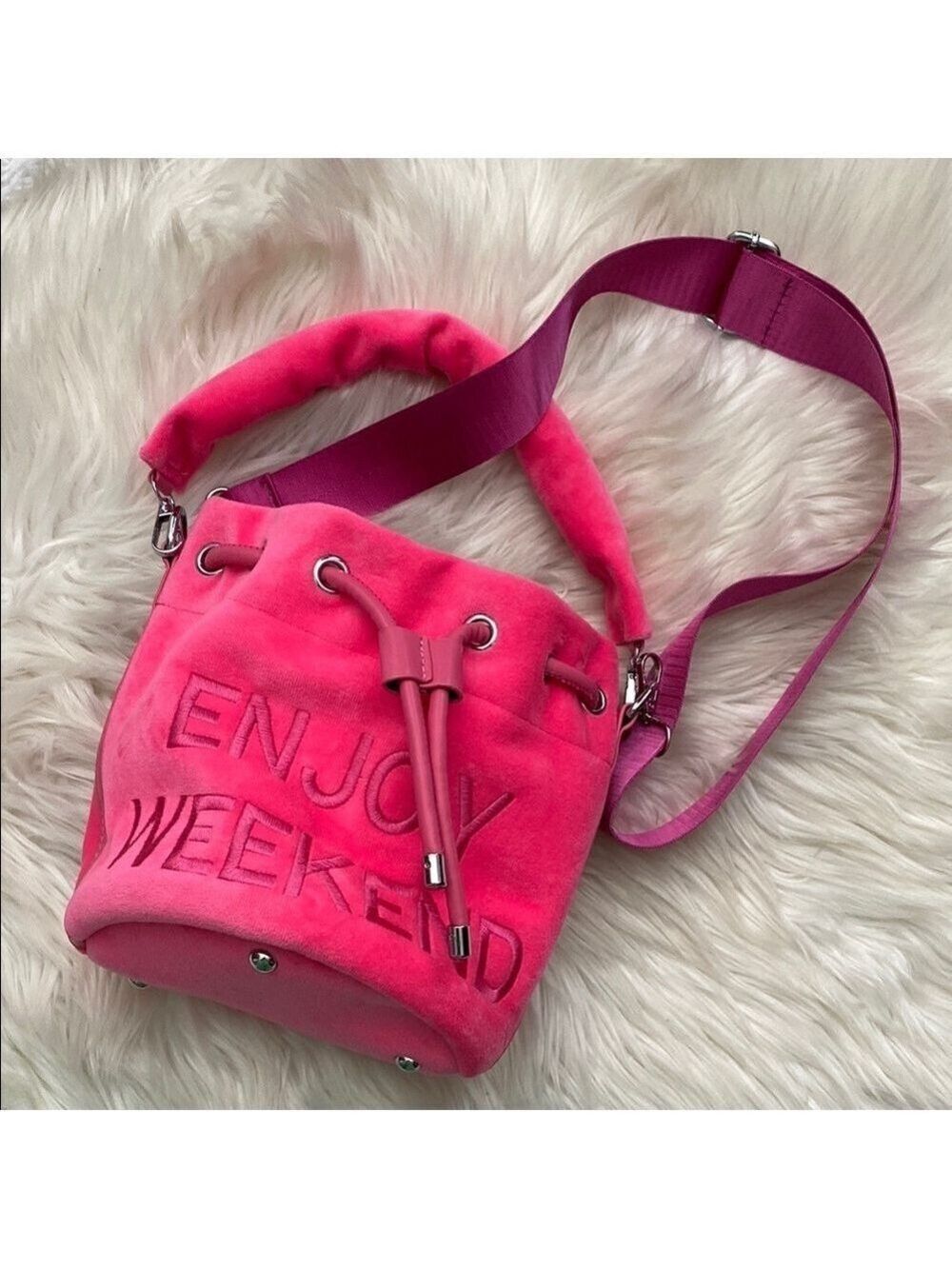 Pink velour Bucket Bag/purse